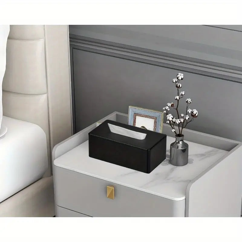 Tatler - Black Faux Leather Rectangular Tissue Box Cover - 24cm