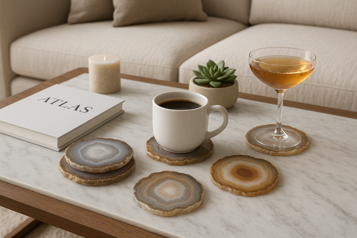 Gem 4 Piece Agate Coaster Set Lifestyle Image