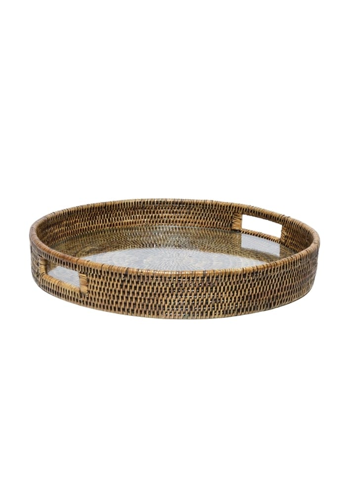 Rattan Serving Tray - Brown - H5cm x W33cm