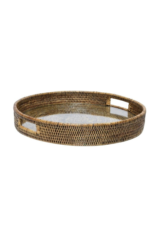 Rattan Serving Tray - Brown - H5cm x W33cm