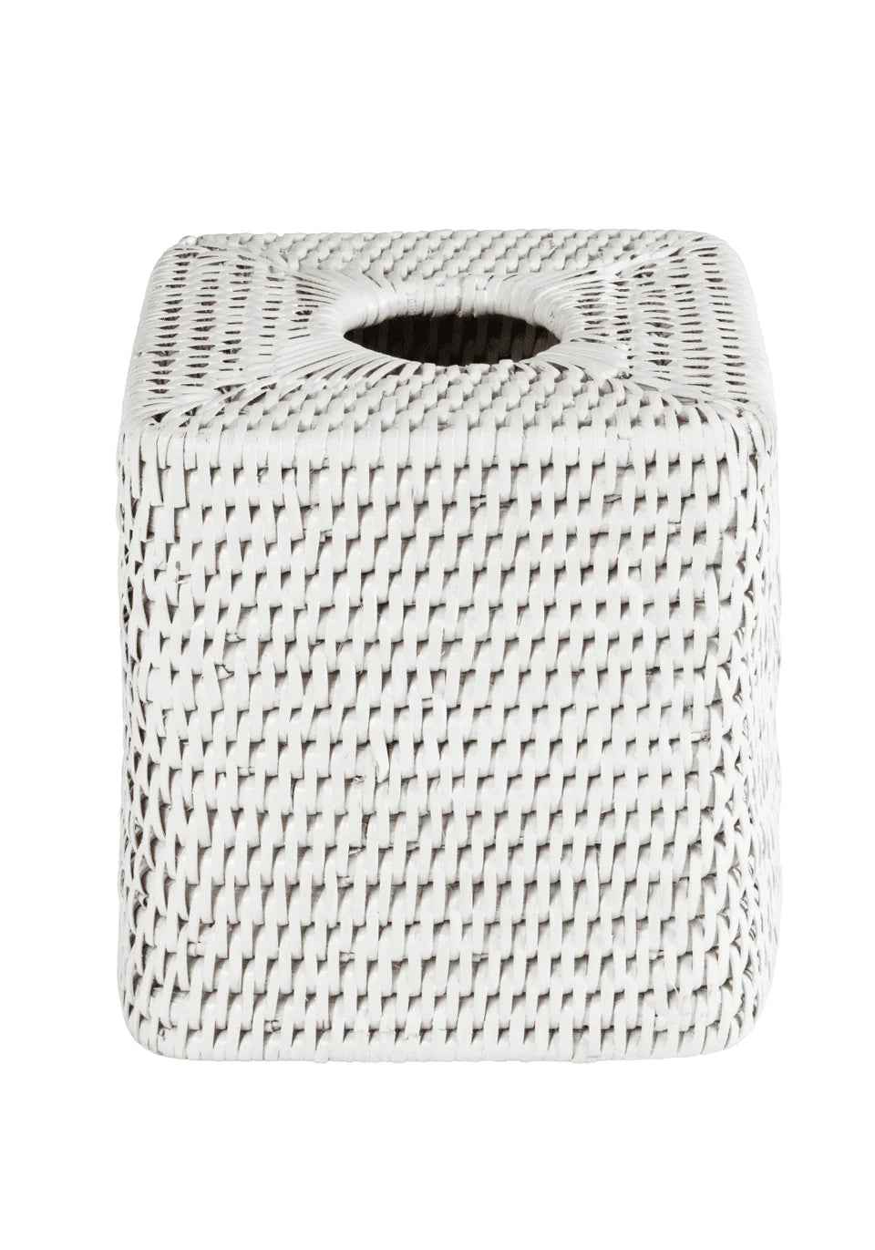 White Rattan Cubed Tissue Box Cover - 14cm