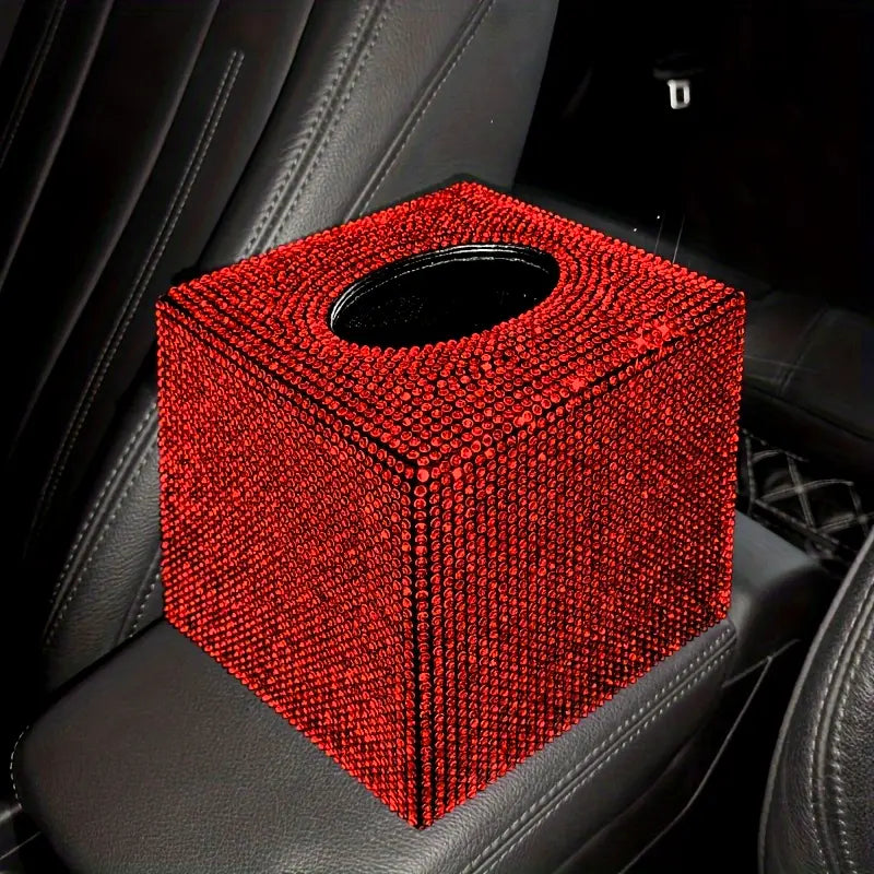 Red Rhinestone Tissue Box Cover -   Dimensions: 13.5CM -