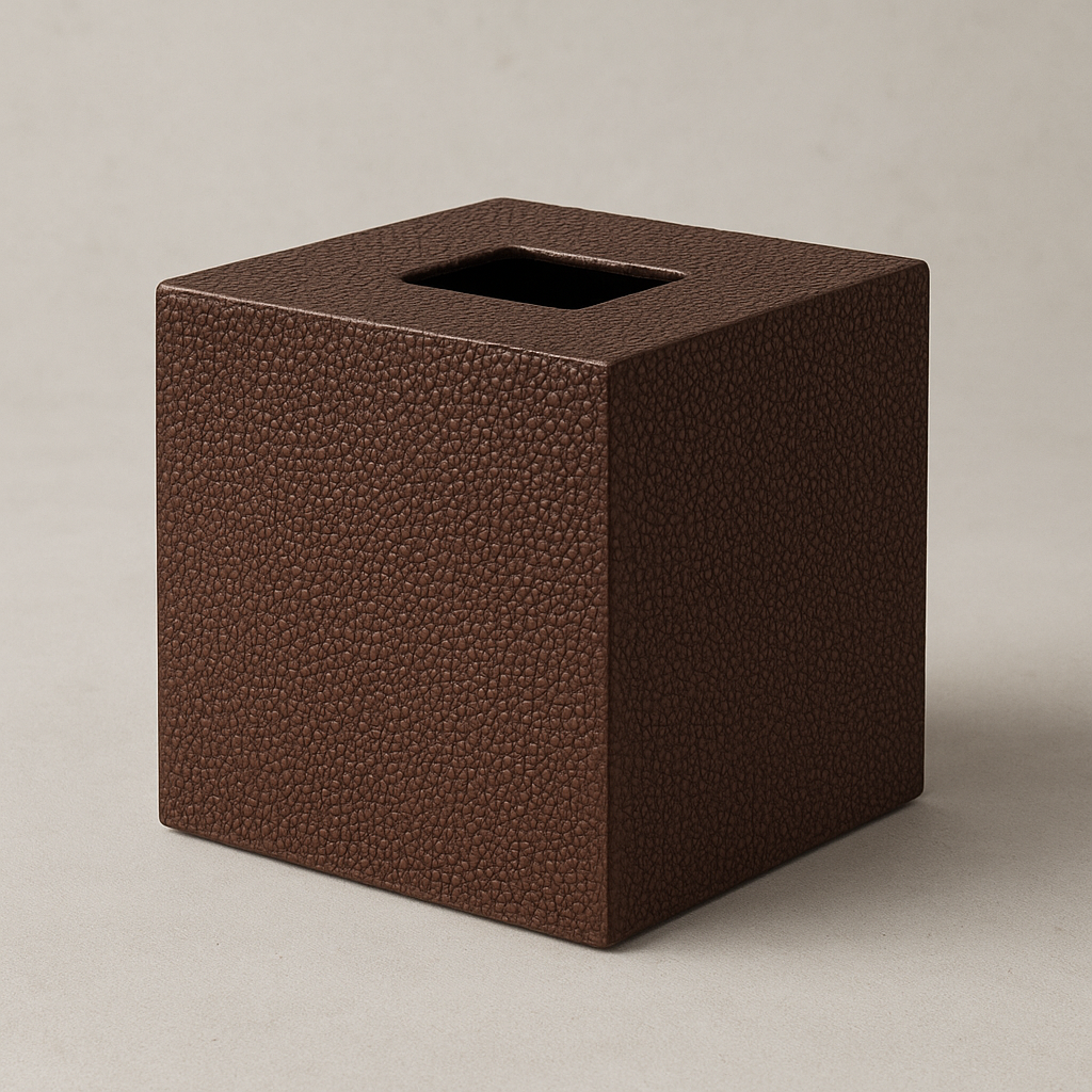Coco chocolate brown faux shagreen tissue box cover luxury square holder 14cm"