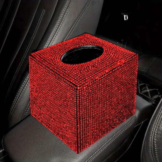 Red Rhinestone Tissue Box Cover -   Dimensions: 13.5CM -